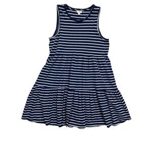J.Crew‎ Dress Womens Medium Navy Blue White Striped Sleeveless Tiered Cotton